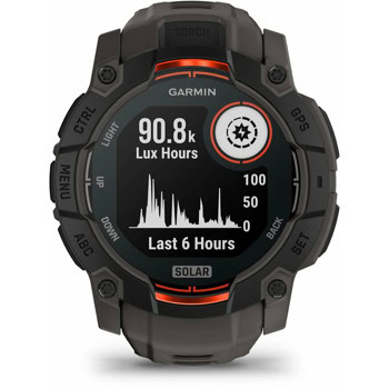 Смарт часовник Garmin Instinct 3 - 50mm Solar Black, дизайн с два прозореца, 1.1" x 1.1" (27.0 cm) MIP дисплей, Bluetooth, ANT+, GPS, 128MB вградена памет, вградено фенерче, компас, 10ATM, до 40 дни време на работа, черен | JAR Computers Garmin Instinct 3 - 50 мм Solar Black