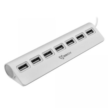 USB Хъб SBOX H-207, 7 порта, от USB Type-A към 7x USB 2.0 Type-A, бял | JAR Computers SBOX H-207 USB 2.0 хъб 7 порта Сив