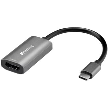 Преходник Sandberg SNB-136-36, от HDMI(ж) към USB Type-C(м), 4K@30Hz, сив | JAR Computers Sandberg SNB-136-36
