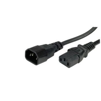 Захранващ кабел Value 19.99.1510, от IEC 320(C14)(м) към IEC320 (C13)(ж), за монитор, 1m, черен | JAR Computers Value IEC 320 C14/C13, 1.0m, черен
