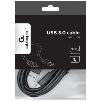 Кабел Gembird CCP-USB3-AMCM-1M, от USB-A 3.0(м) към USB-C(м), 1m, черен | JAR Computers Кабел Gembird USB-A USB-C 1 m