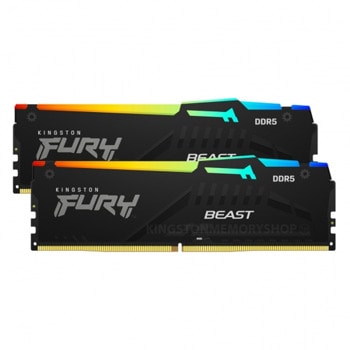 Памет 64GB (2x 32GB) DDR5 5600MT/s, Kingston FURY Beast RGB KF556C40BBAK2-64, 1.1 V | JAR Computers Kingston FURY Beast RGB 64GB (2x 32GB)