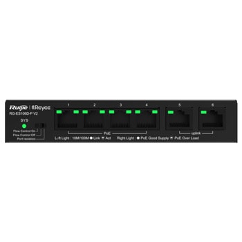 Суич Ruijie RG-ES106D-P V2, 100 Mbps, 6 порта, 4x PoE+, 6x 10/100BASE-TX | JAR Computers Суич Ruijie RG-ES106D-P V2