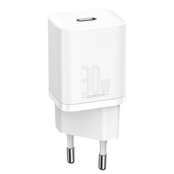 Зарядно устройство Baseus Super Si, от контакт към USB C(ж), 30W, бяло | JAR Computers Baseus Super Si CCSUP-J02
