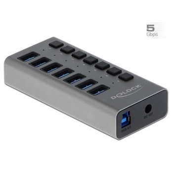 USB Хъб DeLock 63669, 7 порта, от USB Type-B към 7x USB 3.0 Type-A, 5000 Mbit/s, LED индикатор, сив | JAR Computers Delock 63669
