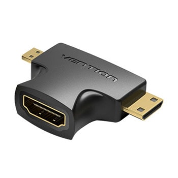 Адаптер Vention 2 in 1 AGFB0, от HDMI/HDMI Micro(м) към HDMI(ж), позлатени конектори, черен | JAR Computers VENTION 2 in 1 AGFB0