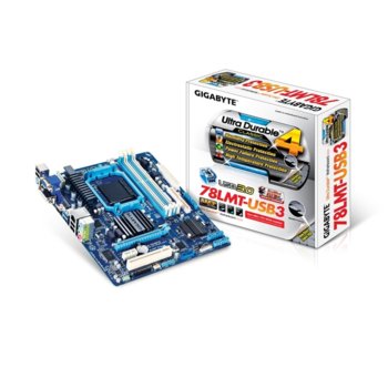 Дънна платка Gigabyte 78LMT-USB3, AMD 760G, AM3+, DDR3, VGA+PCI-E (HDMI & DVI), SB7.1, Lan1000, 6x SATA RAID 0,1, 10, 2x USB3.0, mATX | JAR Computers Дънна платка Gigabyte 78LMT-USB3 R4.1