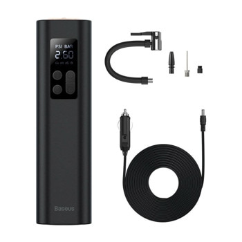 Авто компресор Baseus Super Mini Inflator Tyre Pump (CRCQ000001), 12V/120W, LED дисплей, 3 бара, черен | JAR Computers Baseus Super Mini Inflator Tyre Pump CRCQ000001