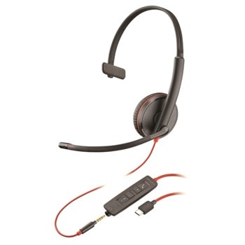 Слушалки Plantronics Blackwire C3215 USB-C (209750-201), моно слушалка, USB Type C, AUX, шумопотискащ микрофон, технология SoundGuard, черни | JAR Computers Plantronics Blackwire C3215 USB-C 209750-201