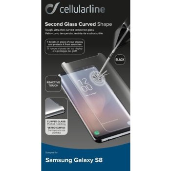 Протектор от закалено стъкло /Tempered Glass/, Cellular Line Second Glass Curved Shape, за Samsung S8, прозрачен | JAR Computers TEMPGCUCFGALS8T Samsung Galaxy S8