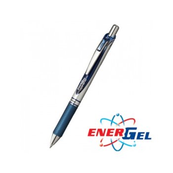 Автоматичен ролер Pentel Energel BL77 26809, син цвят на писане, дебелина на линията 0.7 mm, гел, сребрист, цената е за 1бр. (продава се в опаковка от 12бр.) | JAR Computers Pentel Energel BL77
