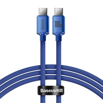 Кабел Baseus Crystal Shine (CAJY000703), от USB C(м) към USB-C(м), 2m, 20V/5A, 100W, син | JAR Computers Baseus Crystal Shine CAJY000703