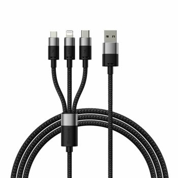 Кабел Baseus StarSpeed, от USB A(м) към USB C(м), Lightning(м), USB Micro B(м), 0.6m, черен | JAR Computers кабел baseus p10319900111-00