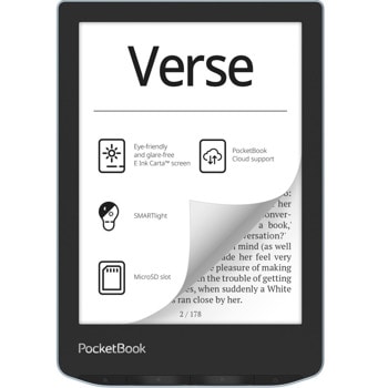 Електронна книга PocketBook Verse Mist Grey, 6" (15.24cm) E-Ink Carta сензорен екран, Wi-Fi, двуядрен 1.0GHz процесор, USB-C, 512MB RAM, 8GB Flash памет (+microSD слот до 128GB), сива | JAR Computers PocketBook Verse Mist Grey PB629-M-WW-B