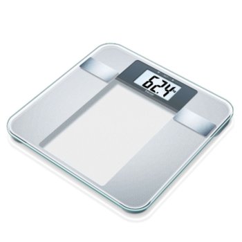 Цифров кантар с анализатор Beurer BG 13, капацитет 150 кг, LCD дисплей, с включена батерия, претегля теглото, телесната мазнина, съдържанието на вода в организма, мускулна маса, костна маса, бял | JAR Computers Beurer BG 13 76030