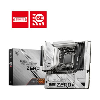 Дънна платка MSI B650M Project Zero, B650, AM5, DDR5, PCI-E 4.0 (DP&HDMI), 4x SATA 6Gb/s, 2x M.2 slots, 2x USB 3.2 Gen 2 Type-A, 1x USB 3.2 Gen 2x2 Type-C, Wi-Fi 6E, Bluetooth 5.3, microATX | JAR Computers MSI B650M Project Zero