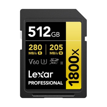Карта памет 512GB SDXC, Lexar Professional 1800x, UHS-II U3 V60, скорост на четене до 280MB/s, скорост на запис до 205MB/s | JAR Computers Lexar LSD1800512G-BNNNG