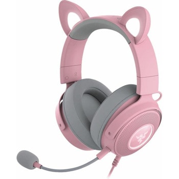 Слушалки Razer Kraken Kitty Edition V2 Pro Quartz (RZ04-04510200-R3M1), микрофон, USB, гейминг, подсветка, сменяеми уши на коте, мече и зайче, розови | JAR Computers Razer RZ04-04510200-R3M1