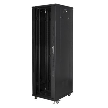 Комуникационен шкаф Lanberg FF01-6842-12B, 19", 42U, 600 x 800 x 2047.5, стъклена врата, черен | JAR Computers Lanberg FF01-6842-12B