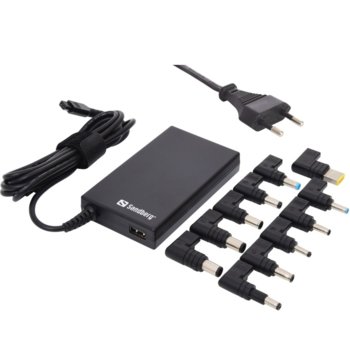 Захранване (заместител) за лаптопи Sandberg Mini EU, универсално, 18.5-20V, 3.15-4.74A, 90W DC max изход, 10W max USB изход различни накрайници | JAR Computers Sandberg AC Adapter Mini 100W EU 135 73