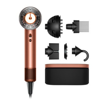 Сешоар Dyson HD16 Supersonic Nural T3/T4 AmSi/PkCp, 1600W, 3 скорости, 4 температурни настройки, отрицателните йони, технология Air Multiplier, интелигентен контрол на температурата, кафяв | JAR Computers Dyson Supersonic Nural T3/T4 AmSi/PkCp 143709-01