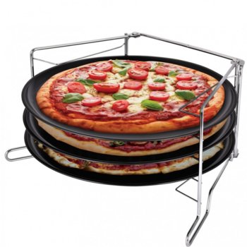 Комплект тави за пица и поставка KingHoff KH 1480, 32.3 см, 4 части, стомана, незалепващо покритие, черен image