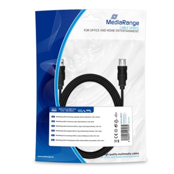 Кабел MediaRange MRCS111, от USB А(м) към USB А(ж), 3м, черен | JAR Computers Кабел MediaRange MRCS111