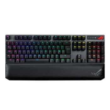 Клавиатура ASUS ROG Strix Scope NX TKL Deluxe, безжична, Bluetooth, гейминг, механична, ROG NX Red суичове, RGB подсветка, черна, USB image