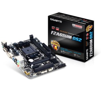 Дънна платка Gigabyte GA-F2A68HM-DS2, AMD A68H, FM2+, DDR3 2400(OC), PCI-E 3.0 (DVI), SB7.1, Lan1000, 4x SATA 6Gb/s RAID,0,1,10, 2x USB 3.0. mATX | JAR Computers Gigabyte GA-F2A68HM-DS2