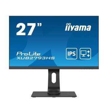 Монитор IIYAMA XUB2793HS-B4, 27" (68.58 cm) IPS панел, 75Hz, Full HD, 4ms, 80M:1, 300 cd/m2, DisplayPort, HDMI, VGA image