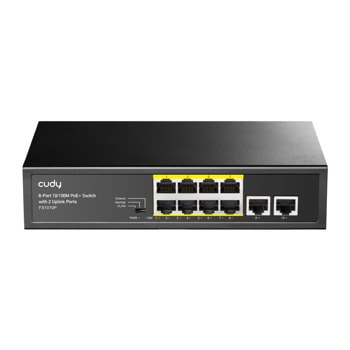 Суич Cudy FS1010P, 8 порта, 100Mbps, 8x 10/100 Mbps PoE, 2x Uplink | JAR Computers Суич Cudy FS1010P