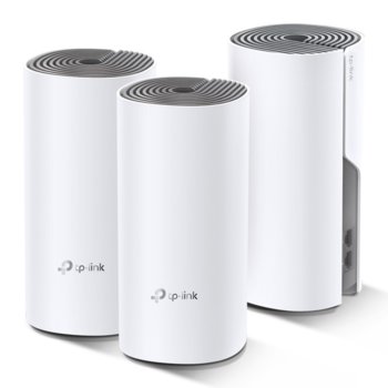 Безжична Wi-fi система TP-Link Deco E4 AC1200 (3-pack), 1167Mpbs, 2.4GHz 300Mbps/5GHz 867 Mbps, Wireless AC, 3x 2 10/100Mbps, 2 вътрешни двулентови антени | JAR Computers Wi-fi система TP-Link Deco E4 AC1200 (3-pack)