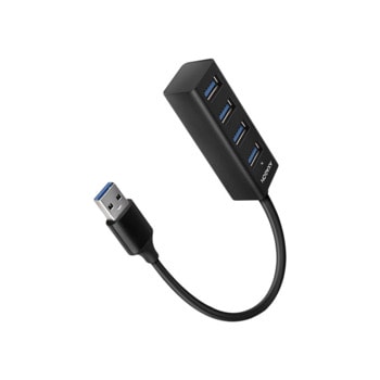 USB Хъб Axagon HUE-M1AL, 4 порта, 1x USB Type A към 4x USB 3.0, черен | JAR Computers AXAGON HUE-M1AL 4x USB 3.2 Gen 1 MINI hub