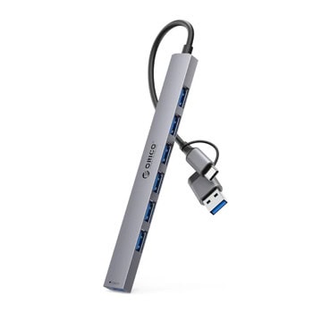 USB хъб Orico YSA2-U3-GY, 7 порта, от USB Type-C/A към 6x USB 2.0 Type-A, 1x USB 3.0 Type-A, сив | JAR Computers Orico YSA2-U3-GY