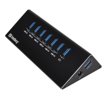 USB Хъб Sandberg, 7 порта, от USB Type-A към 7x USB 3.0 Type-A, 5000 Mbit/s, черен | JAR Computers Sandberg USB 3 0 Hub 6 1 ports 133 82