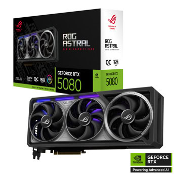 Видео карта Nvidia GF RTX 5080, 16GB, Asus ROG Astral, OC, PCI-E 5.0, GDDR7, 256-bit, DisplayPort, HDMI | JAR Computers Asus GF RTX 5080 ROG Astral OC 90YV0LV0-M0NA00