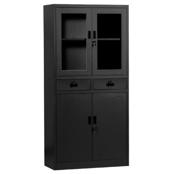 Метален шкаф Carmen CR-1247 L SAND, 2x рафтове, 2x шкафове, 2x чекмеджета, прахово боядисан, метален, регулируема височина на рафтовете, черен image