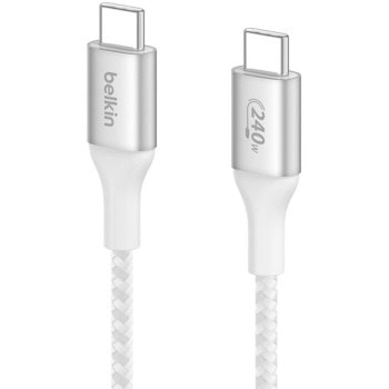 Кабел Belkin Boost Charge (CAB015bt2MWH), от USB C(м) към USB C(м), 2m, 240W, бял | JAR Computers Belkin Boost Charge CAB015bt2MWH