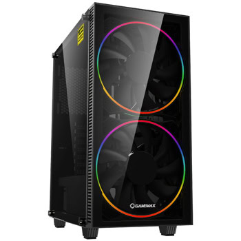 Кутия Gamemax Black Hole, EATX/ATX/mATX, 1x USB 3.1 Gen 1, 2x ARGB 220mm вентилатора, с прозорец, черна, без захранване | JAR Computers Gamemax Black Hole
