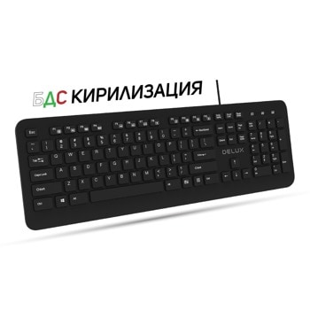Клавиатура Delux KA193U, кирилизирана по БДС, 104 стандартни + 12 Fn комбинирани клавиша, черна, USB image