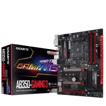Дънна платка Gigabyte GA-AB350-GAMING 3 (rev. 1.0), AMD B350, AM4, DDR4, PCI-E(HDMI&DVI)(CF), 6x SATA 6Gb/s, 2x USB 3.1-Gen 2, 4x USB 3.1-Gen 1, ATX | JAR Computers Gigabyte GA-AB350-GAMING 3 (rev. 1.0)