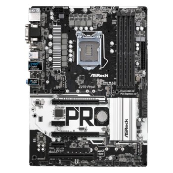 Дънна платка ASRock Z270 Pro4, Z270, LGA 1151, DDR4, PCI-E (HDMI&DVI&VGA)(CFX), 6x 6.0Gb/s, 5x USB 3.0, 1x USB 3.0 TypeC, 2x Ultra M.2 Sockets, ATX | JAR Computers ASRock Z270 PRO4