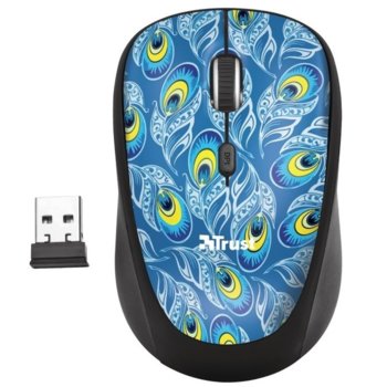 Мишка TRUST Yvi Peacock, оптична(1600dpi), безжична, USB, черна | JAR Computers Trust Yvi Peacock 23388