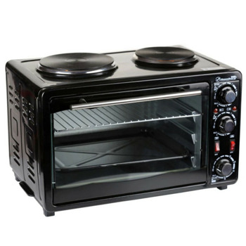 Мини готварска печка Hausberg HB-8010, 2 нагревателни зони, 35 л. обем на фурната, механично управление, черна image