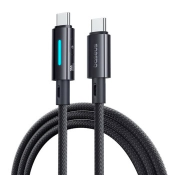 Кабел Baseus Lit Button (P10379000121-00), от USB-C(м) към USB-C(м), 1m, 100W, черен | JAR Computers Baseus Lit Button P10379000121-00