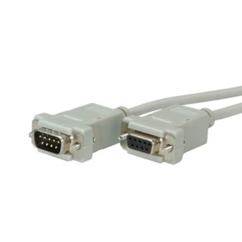 Кабел Roline 11.99.6218, от RS-232 (DB9)(м) към RS-232 (DB9)(ж), 1.8m, сглобяем, удължителен, бял | JAR Computers ROLINE 11.99.6218RS-232 сериен кабел D9 M/F 1.8 м