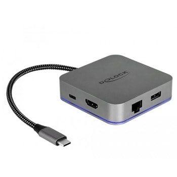 Докинг станция Delock 87742, от USB C към 1x USB C(PD), 3x USB A, 1x HDMI, 1x RJ45, сива | JAR Computers DeLock 87742