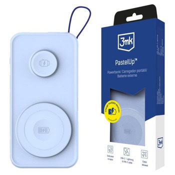 Bъншна батерия /power bank/ 3MK PastelUp, 10 000mAh, синя, 1x USB-A, 1x USB-C, безжично зареждане MagSafe | JAR Computers 3MK PastelUp Blue