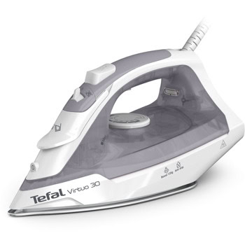 Парна ютия Tefal Virtuo 30, 27 г/мин непрекъсната пара, 120 г/мин парен удар, 240 мл. резервоар, керамична плоча, анти-капкова система, 2000W, сива | JAR Computers Tefal Virtuo 30 Gray FV2C43E0