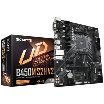 Дънна платка Gigabyte B450M S2H V2 (rev. 1.0), B450, AM4, DDR4, PCI-E 3.0 (HDMI,DVI,VGA), 4x SATA 6Gb/s, 1x M.2, 4x USB 3.1 Gen 1, Micro ATX | JAR Computers Gigabyte B450M S2H V2 rev. 1.0